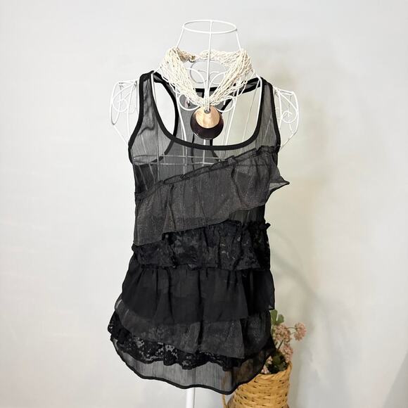 Gorgeous black sparkly ruffle vintage y2k tank - Picture 2 of 6